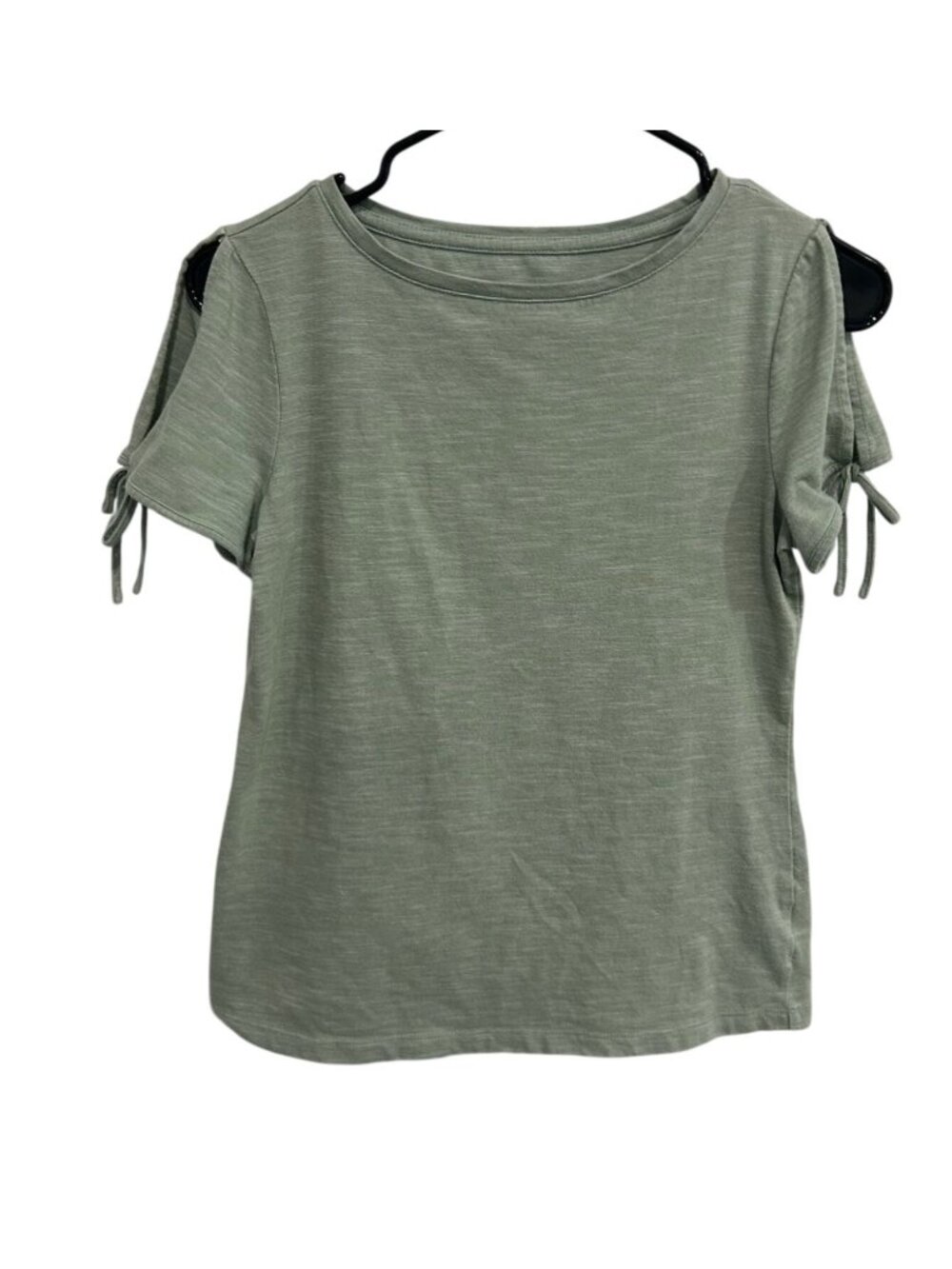 Talbots Petite Small Sage Green Cold Shoulder Top Tie Sleeves Earth Tones Boho